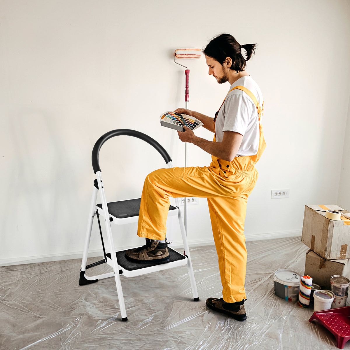 2.75 Feet Folding Step Stool, Iron Frame, Anti-Slip Pedals, 330lbs, Black Ladders at Gallery Canada