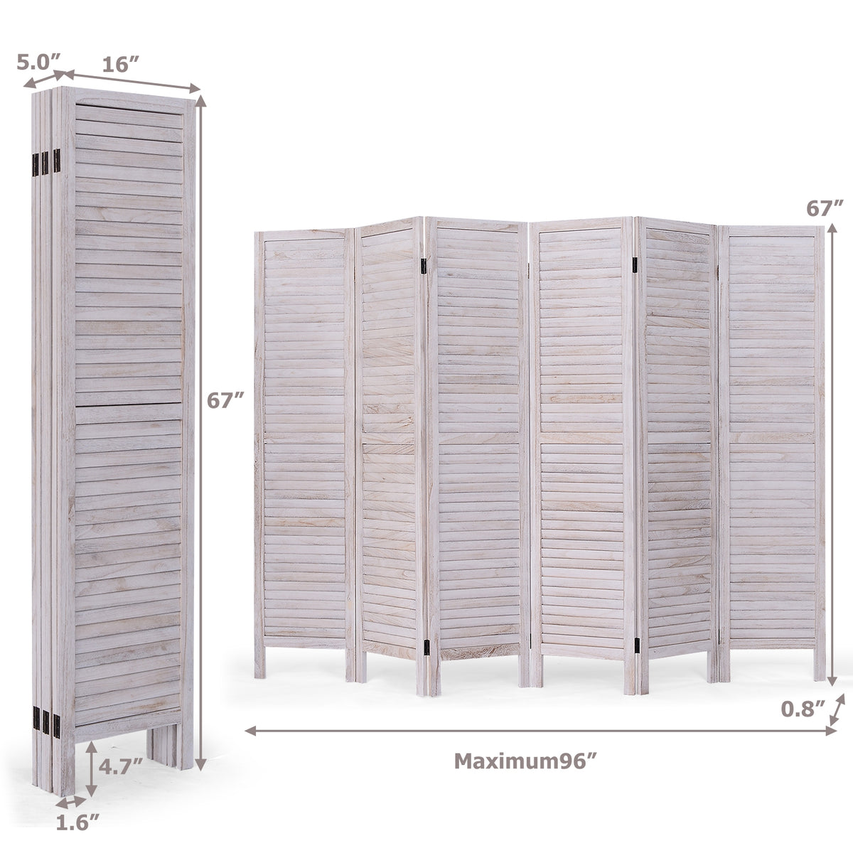 6 Panels Classic Venetian Wooden Slat Room Screen, White Room Dividers at Gallery Canada