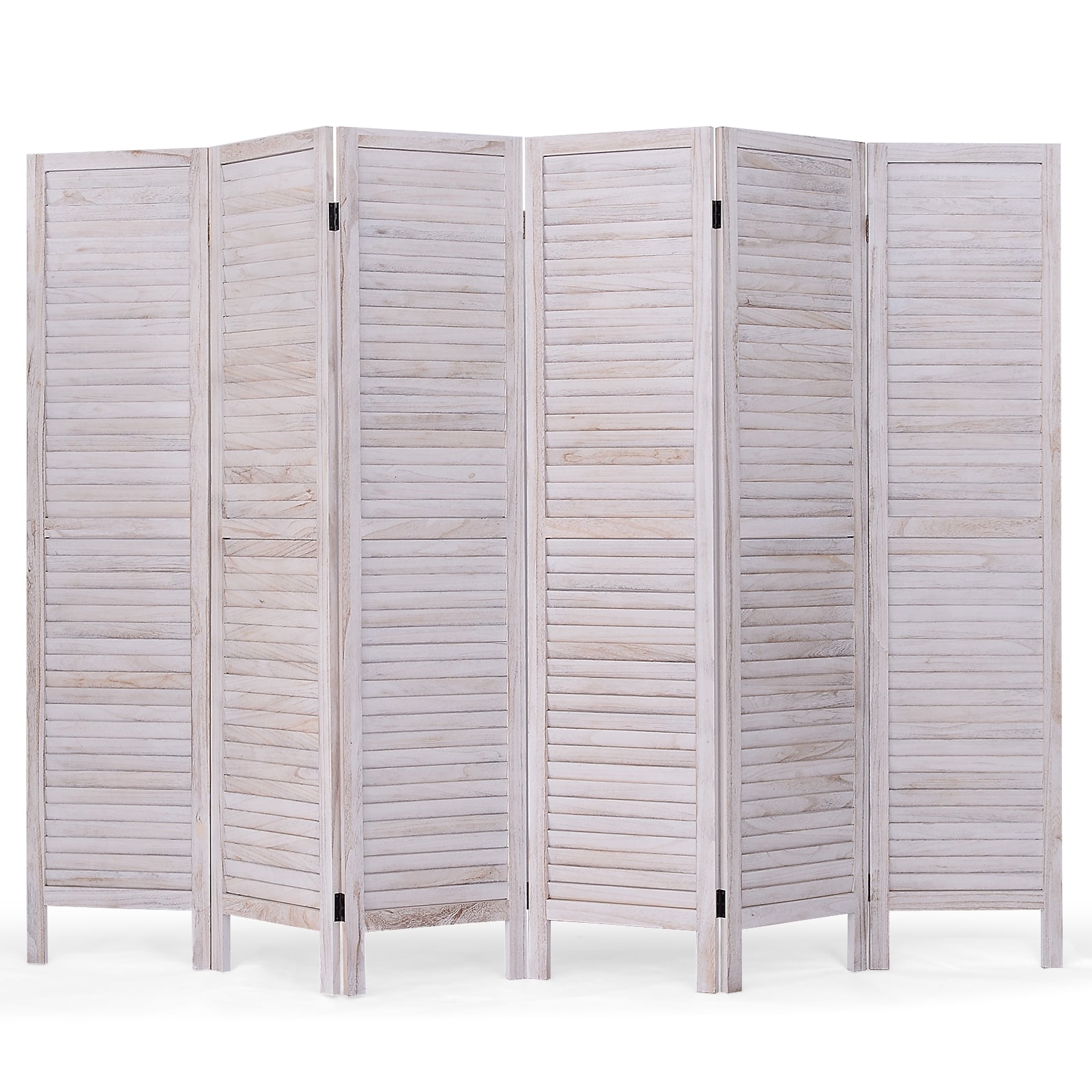 6 Panels Classic Venetian Wooden Slat Room Screen, White Room Dividers at Gallery Canada