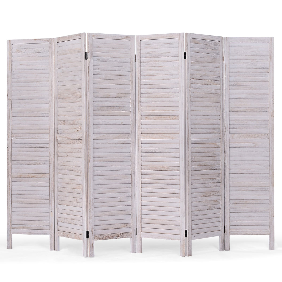 6 Panels Classic Venetian Wooden Slat Room Screen, White Room Dividers at Gallery Canada