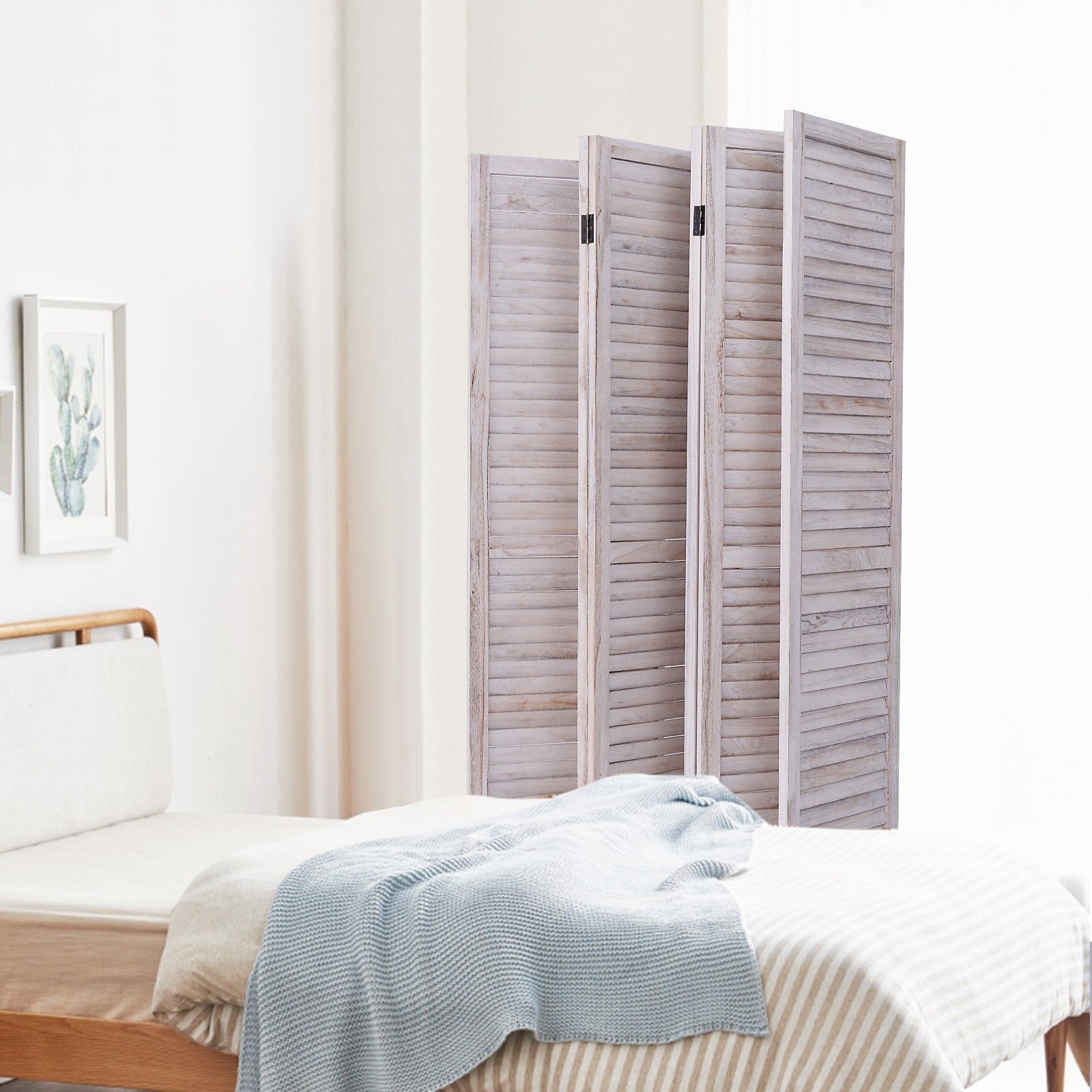 6 Panels Classic Venetian Wooden Slat Room Screen, White Room Dividers at Gallery Canada