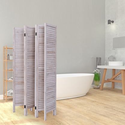 6 Panels Classic Venetian Wooden Slat Room Screen, White Room Dividers at Gallery Canada
