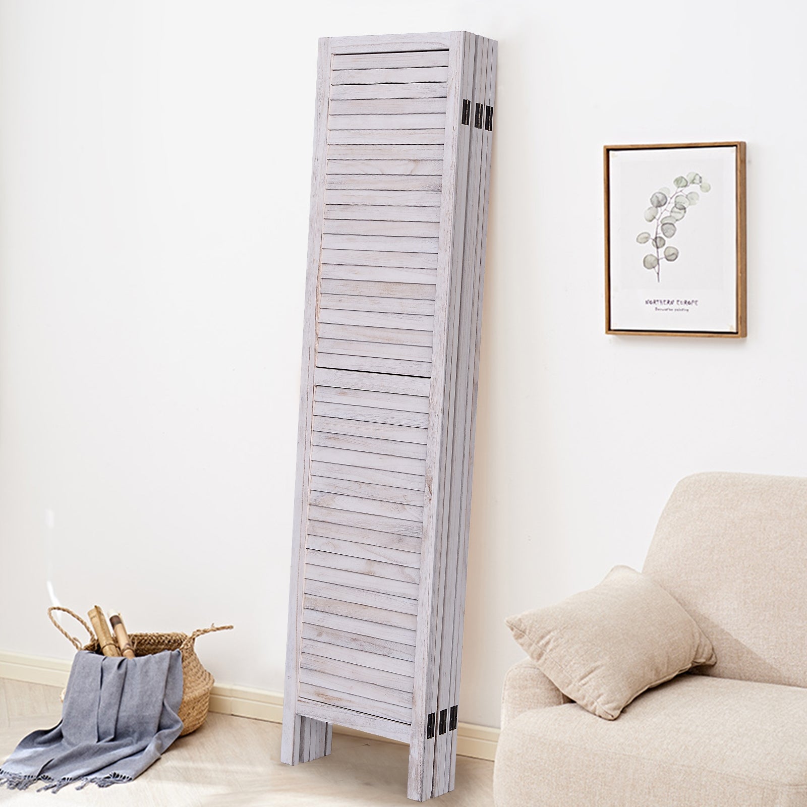 6 Panels Classic Venetian Wooden Slat Room Screen, White Room Dividers at Gallery Canada
