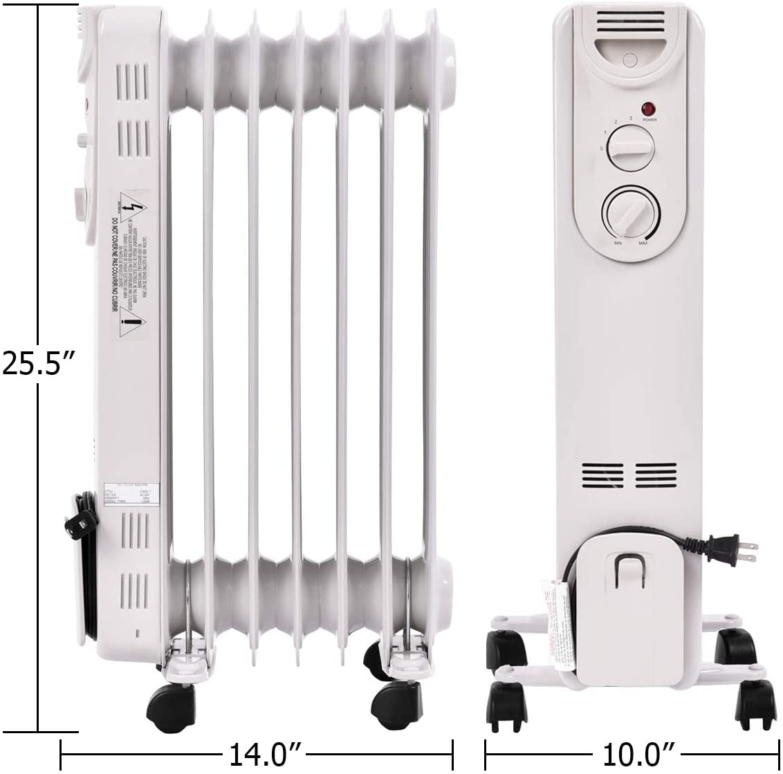 1500W Electric Oil Filled Radiator, 3 Heat Settings Space Heaters at Gallery Canada