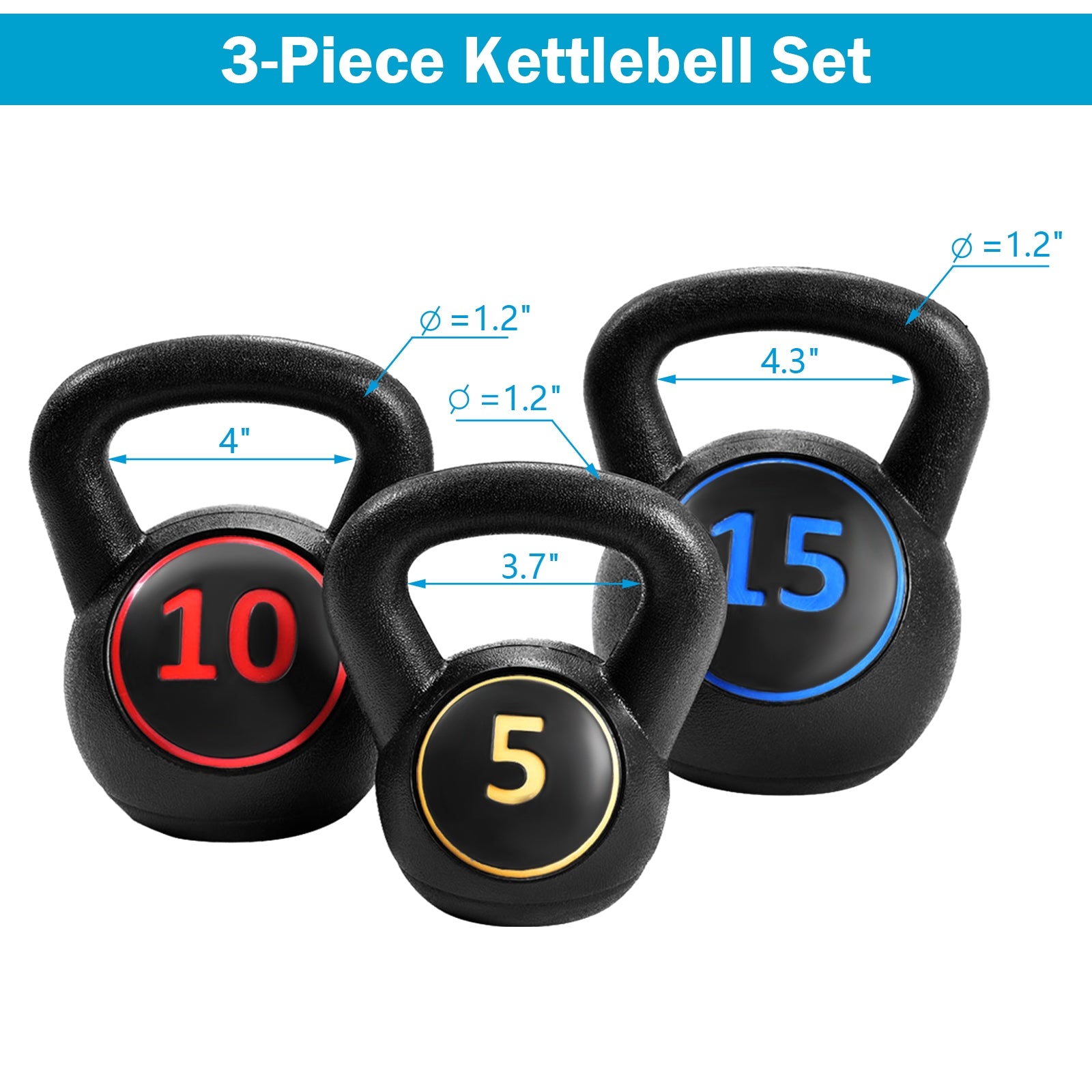 5, 10, 15lbs Kettlebell Weight Set, Black Weights Accessories at Gallery Canada