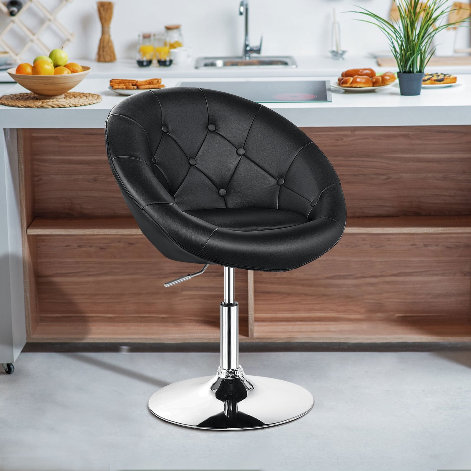 Adjustable Modern Swivel Round Tufted, Black Leisure Chairs at Gallery Canada