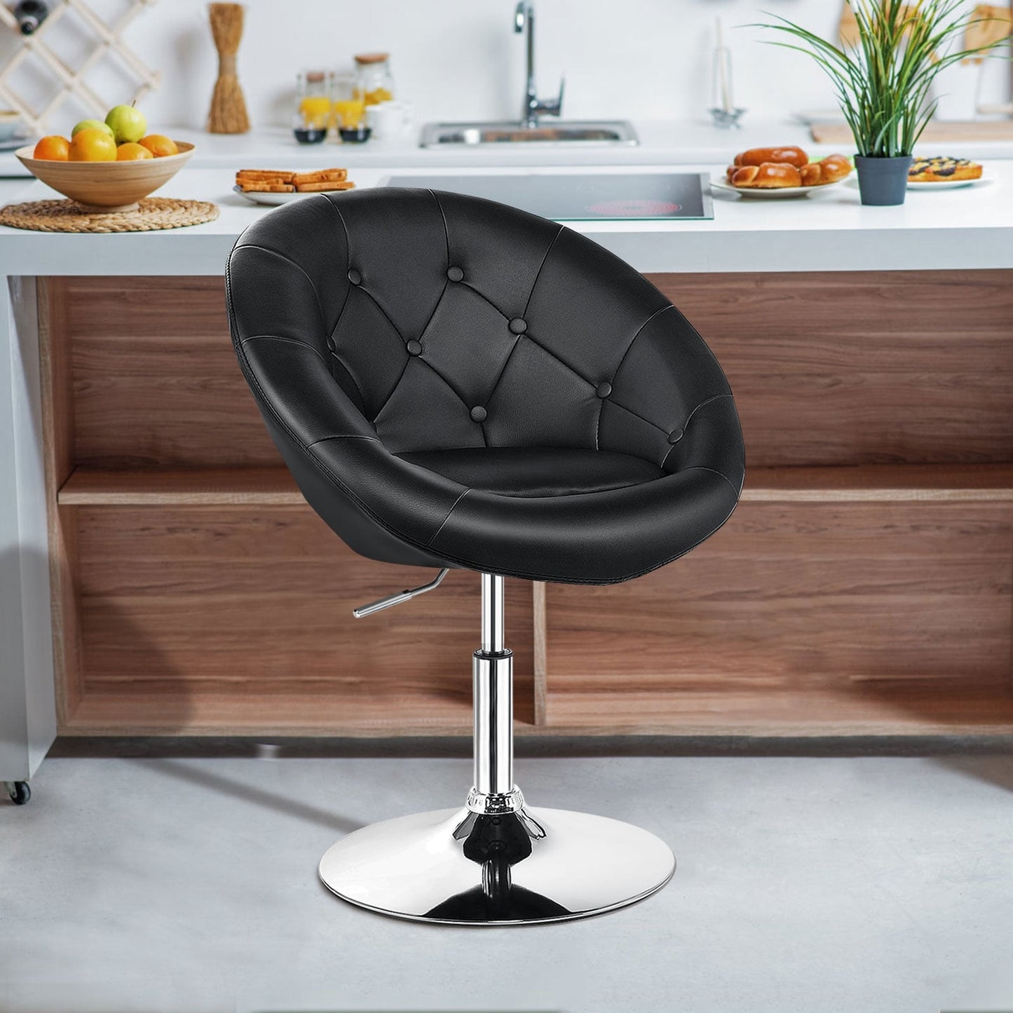Adjustable Modern Swivel Round Tufted, Black Leisure Chairs at Gallery Canada
