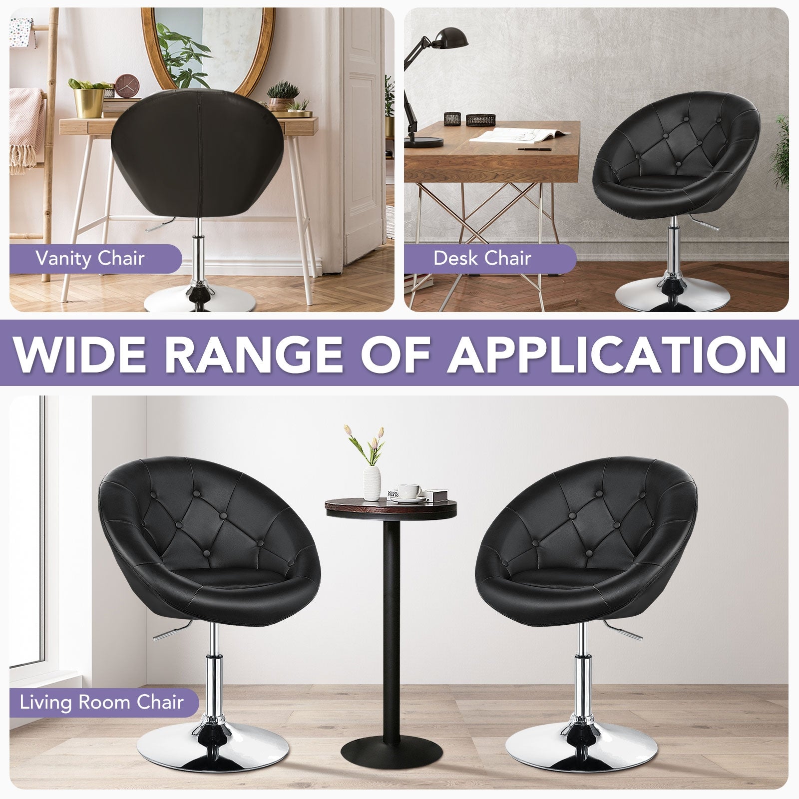 Adjustable Modern Swivel Round Tufted, Black Leisure Chairs at Gallery Canada