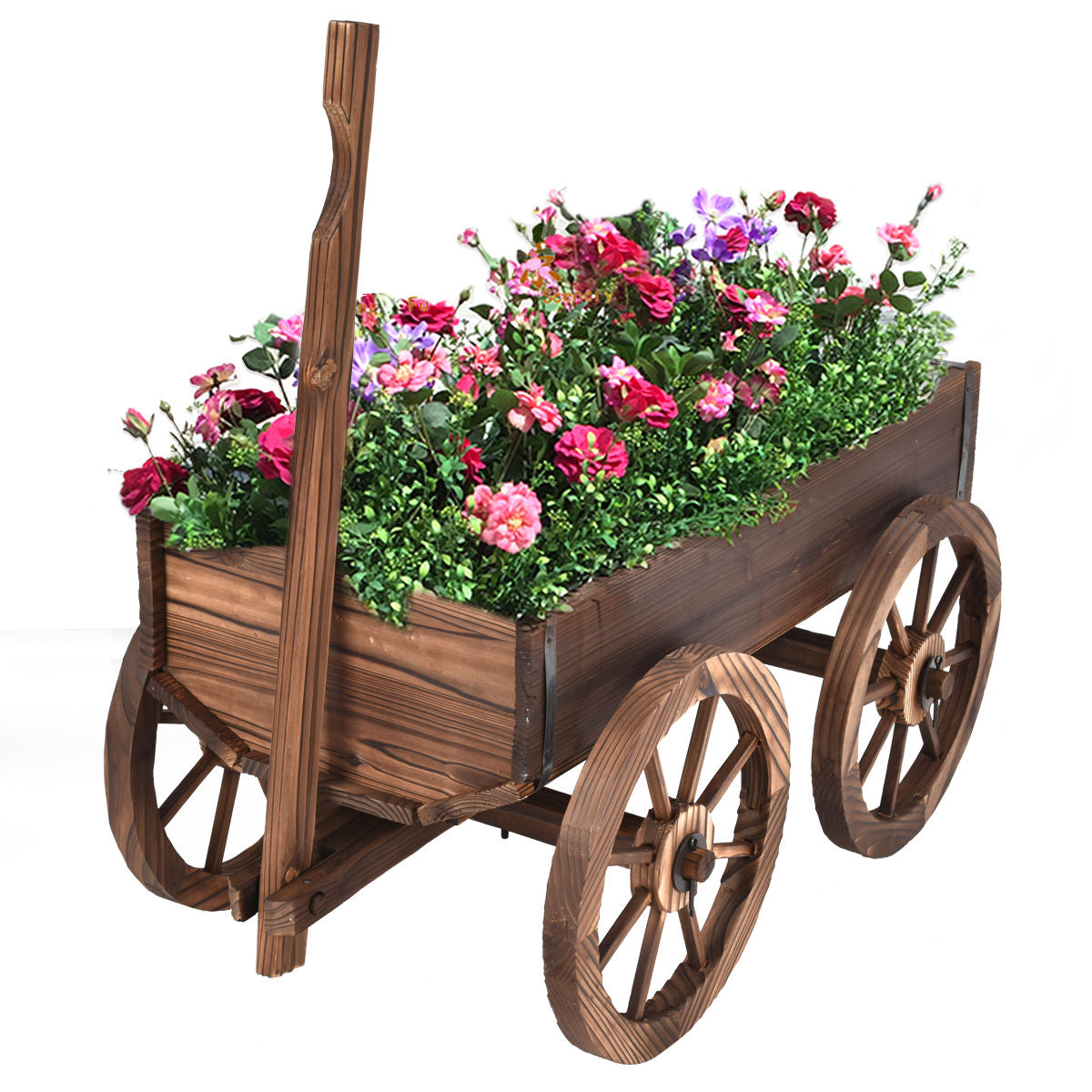 Wood Wagon Planter Pot Stand With Wheels, Natural Raised Garden Beds at Gallery Canada