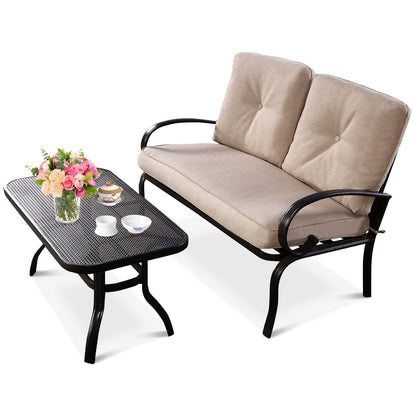 Patio Outdoor Cushioned Coffee Table Seat, 2 Pieces, Beige Patio Conversation Sets at Gallery Canada