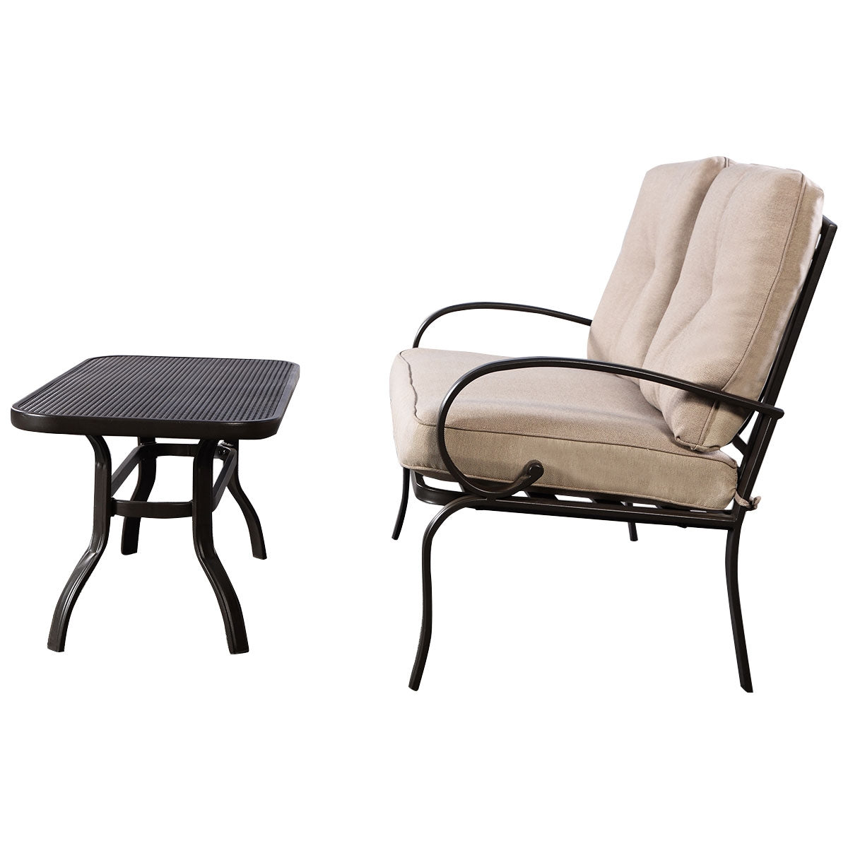 Patio Outdoor Cushioned Coffee Table Seat, 2 Pieces, Beige Patio Conversation Sets at Gallery Canada