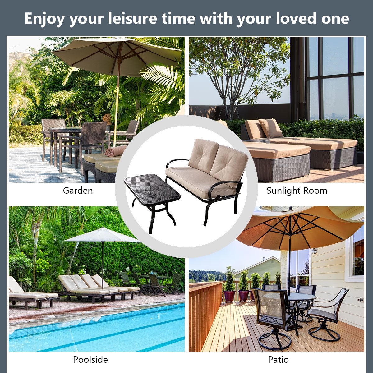 Patio Outdoor Cushioned Coffee Table Seat, 2 Pieces, Beige Patio Conversation Sets at Gallery Canada