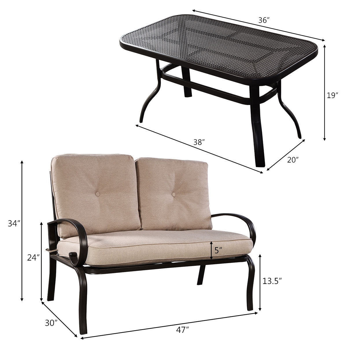 Patio Outdoor Cushioned Coffee Table Seat, 2 Pieces, Beige Patio Conversation Sets at Gallery Canada