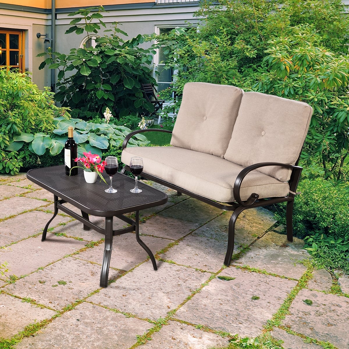 Patio Outdoor Cushioned Coffee Table Seat, 2 Pieces, Beige Patio Conversation Sets at Gallery Canada