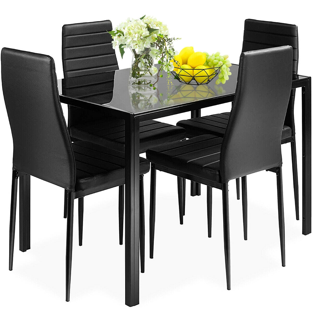 5 Pieces Metal Frame and Glass Tabletop Dining Set, Black Dining Room Sets at Gallery Canada