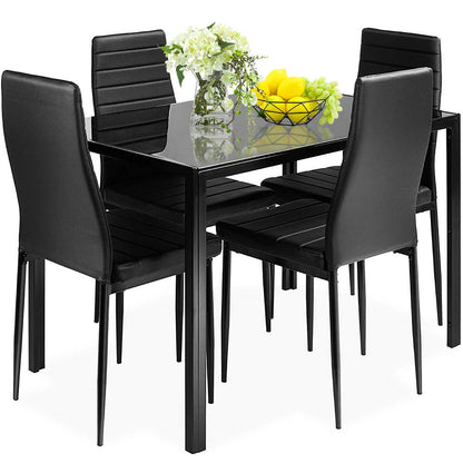 5 Pieces Metal Frame and Glass Tabletop Dining Set, Black Dining Room Sets at Gallery Canada