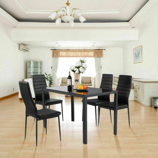 5 Pieces Metal Frame and Glass Tabletop Dining Set, Black Dining Room Sets Black at Gallery Canada