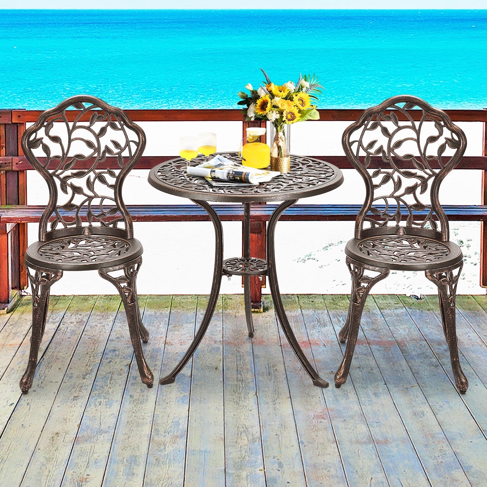 3 Piece Cast Aluminum Bistro Set, Bronze Patio Conversation Sets at Gallery Canada