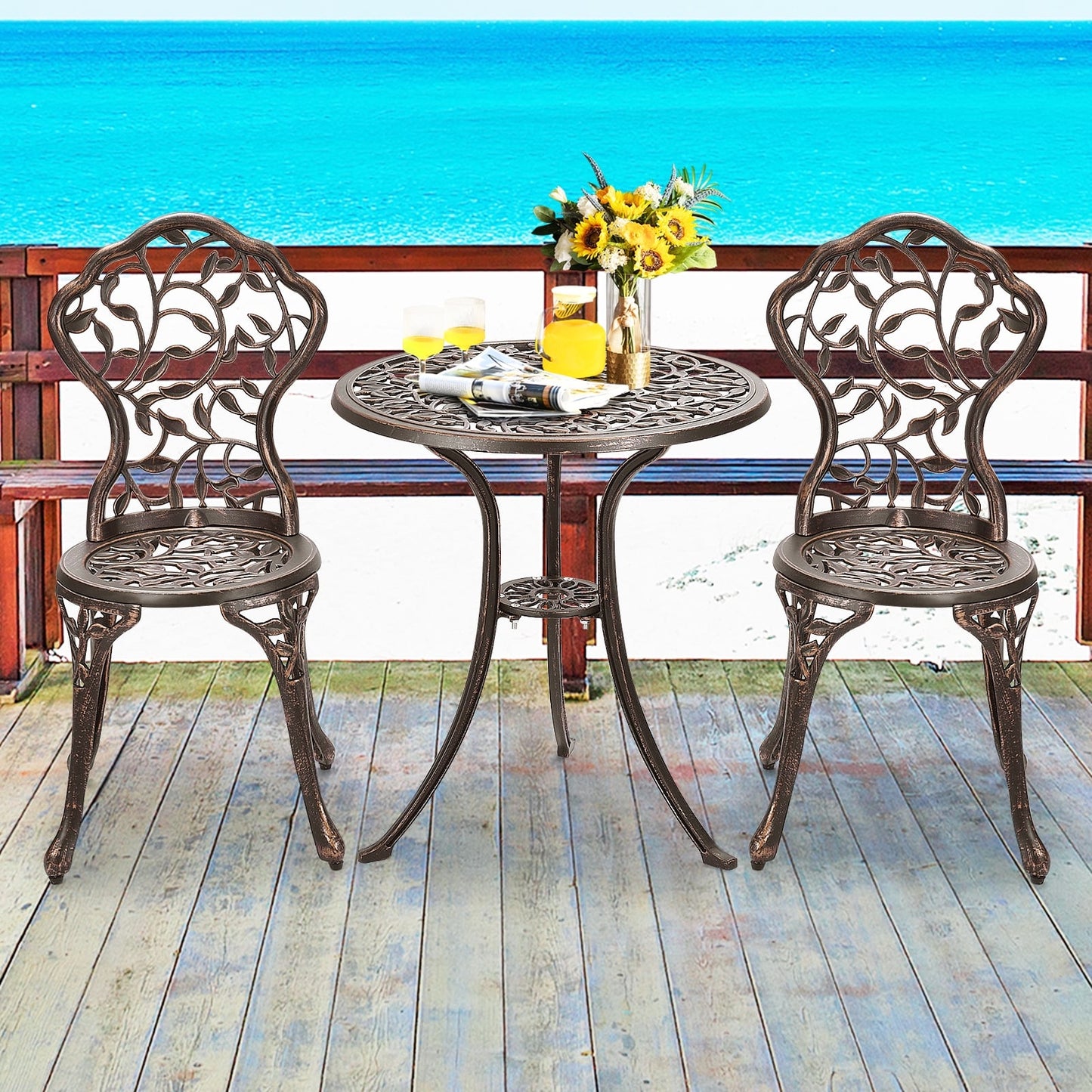 3 Piece Cast Aluminum Bistro Set, Bronze Patio Conversation Sets at Gallery Canada