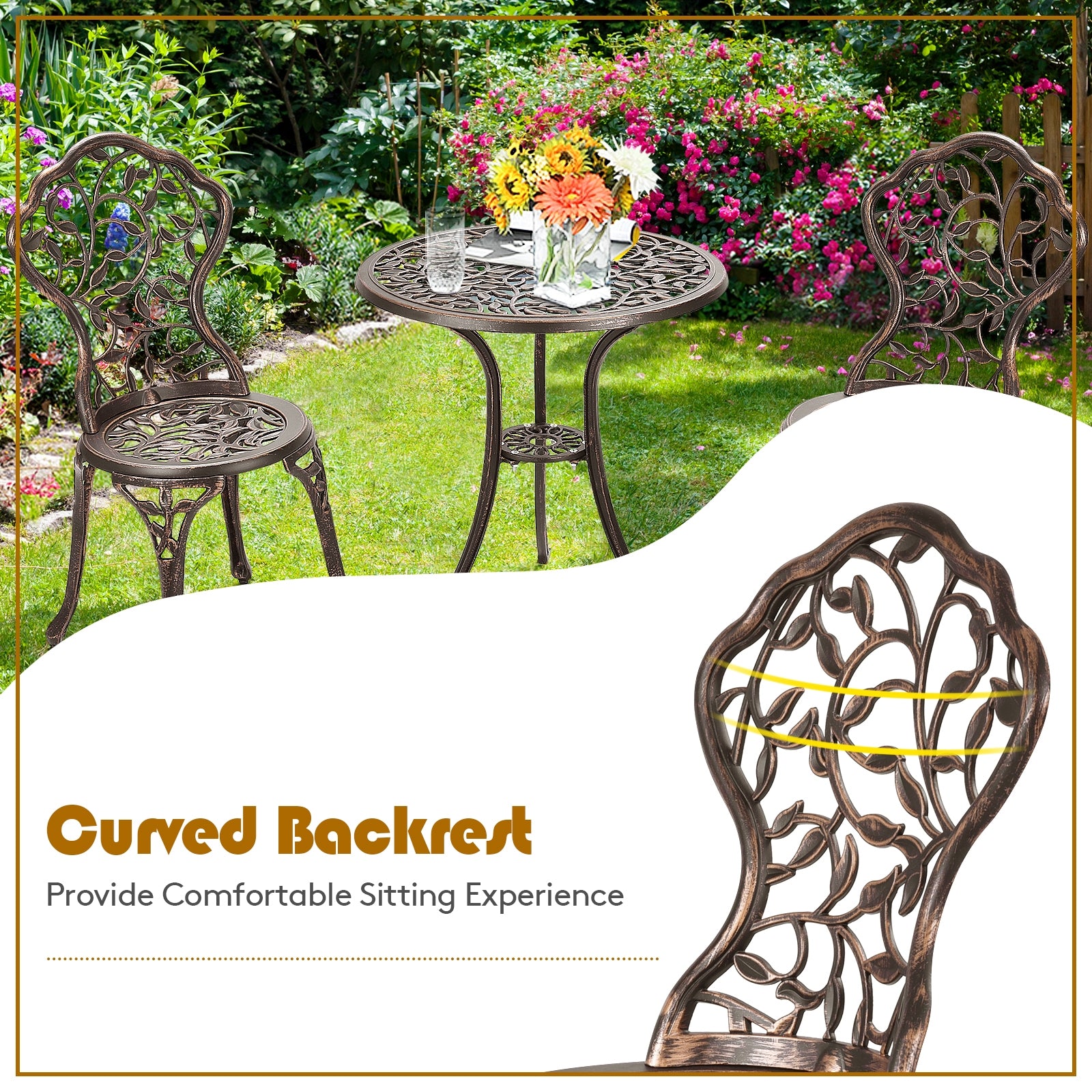 3 Piece Cast Aluminum Bistro Set, Bronze Patio Conversation Sets at Gallery Canada