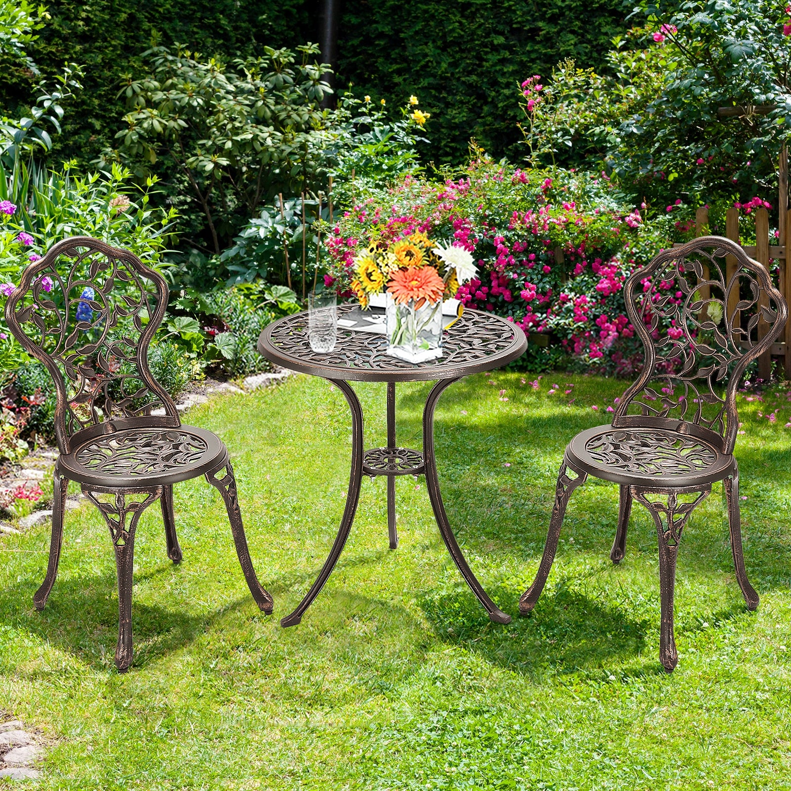 3 Piece Cast Aluminum Bistro Set, Bronze Patio Conversation Sets at Gallery Canada