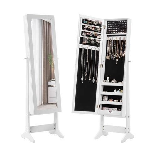 Mirrored Jewelry Cabinet Armoire, Mirror Organizer Storage Box With Stand, White