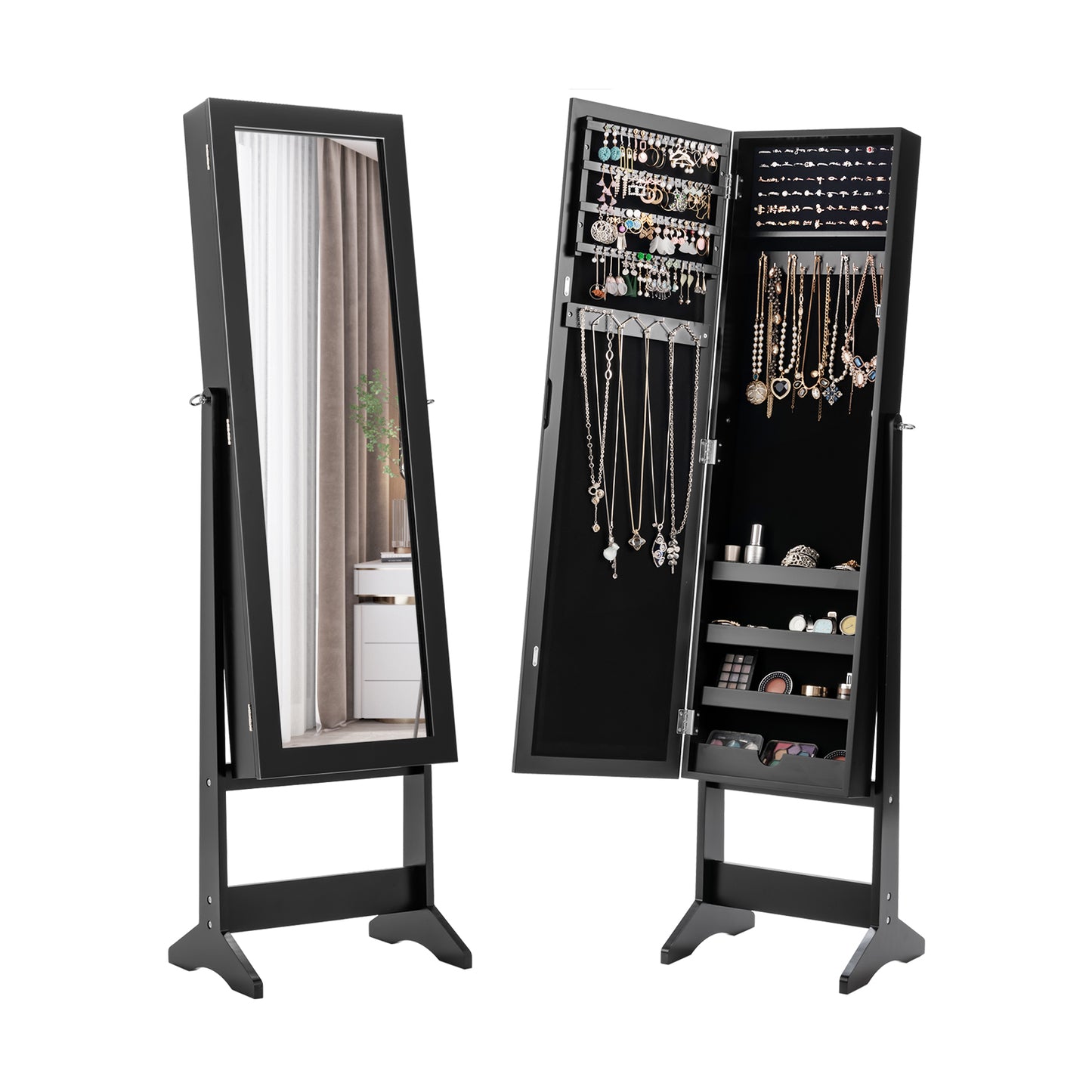 Mirrored Jewelry Cabinet Armoire, Mirror Organizer Storage Box With Stand, Black Jewelry Armoires Black at Gallery Canada