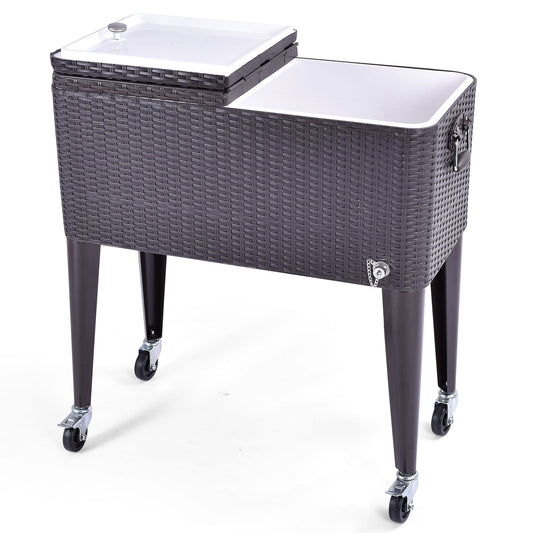 80QT Outdoor Party Portable Rattan Rolling Cooler Cart, Brown Patio Bar Furniture Brown at Gallery Canada