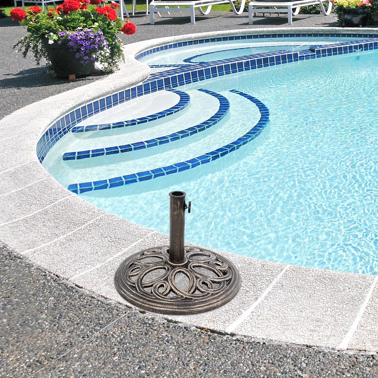 23-lbs 17 3/4 Inch Round Umbrella Base Stand, Bronze Outdoor Umbrella Bases at Gallery Canada