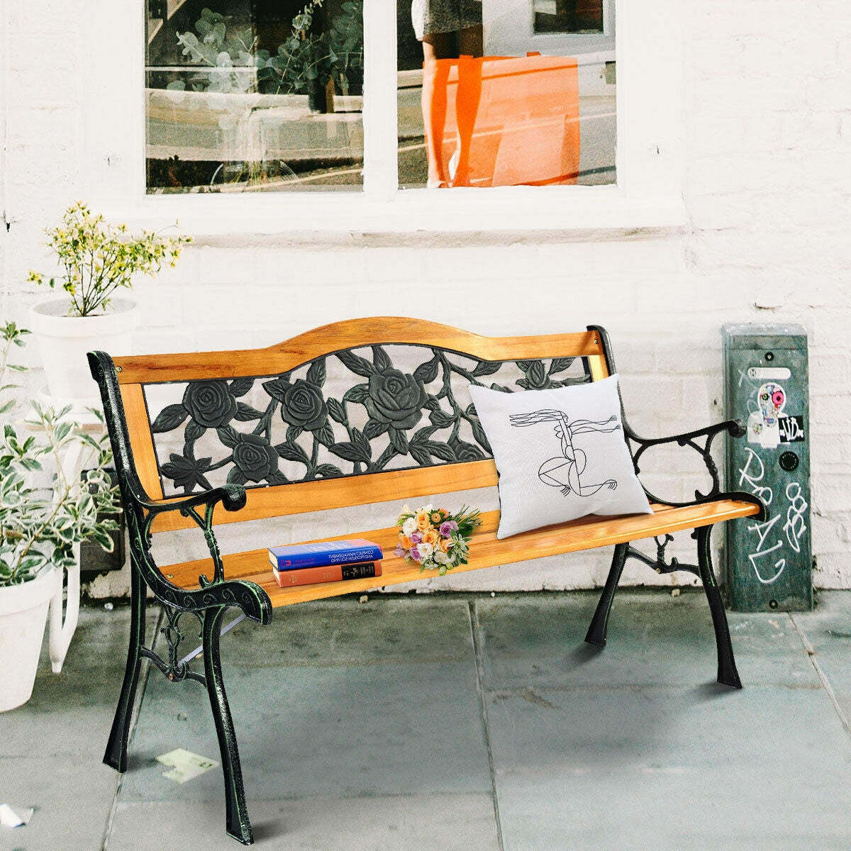 Outdoor Cast Iron Patio Bench, Rose Outdoor Benches at Gallery Canada
