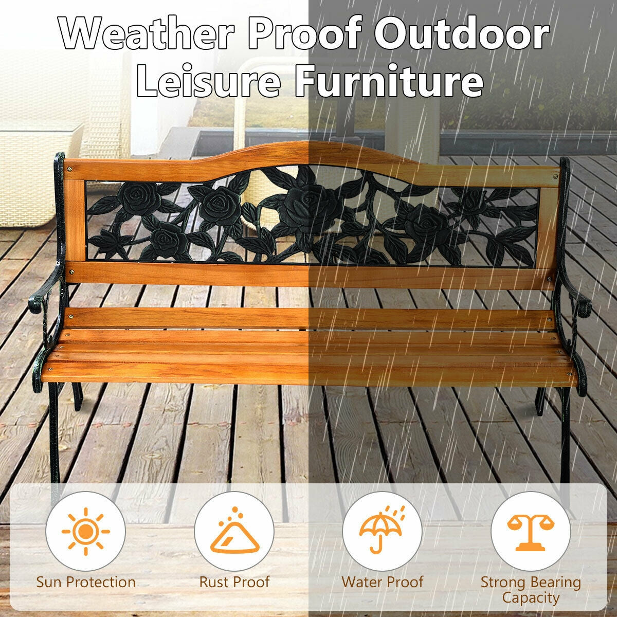 Outdoor Cast Iron Patio Bench, Rose Outdoor Benches at Gallery Canada