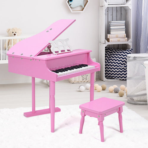 30-Key Children Mini Grand Piano With Bench, Pink