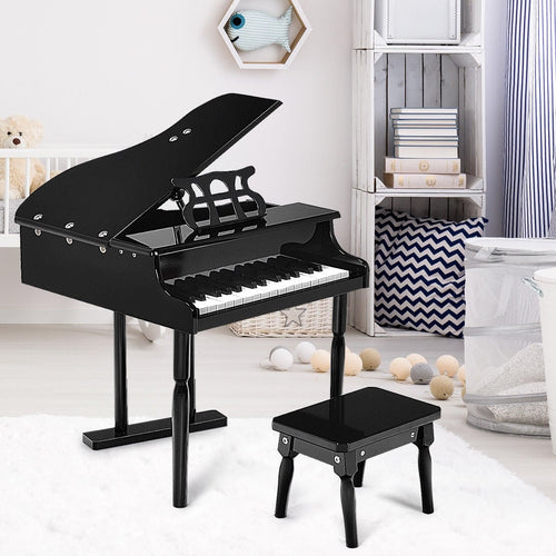 30-Key Children Mini Grand Piano With Bench, Black