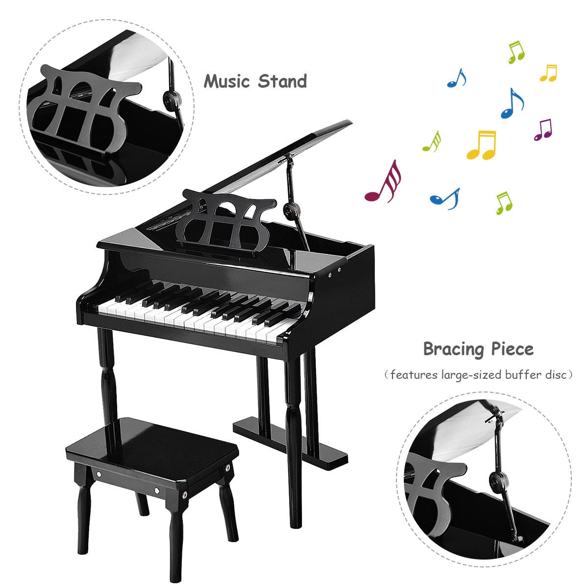 30-Key Children Mini Grand Piano With Bench, Black Musical Toys at Gallery Canada
