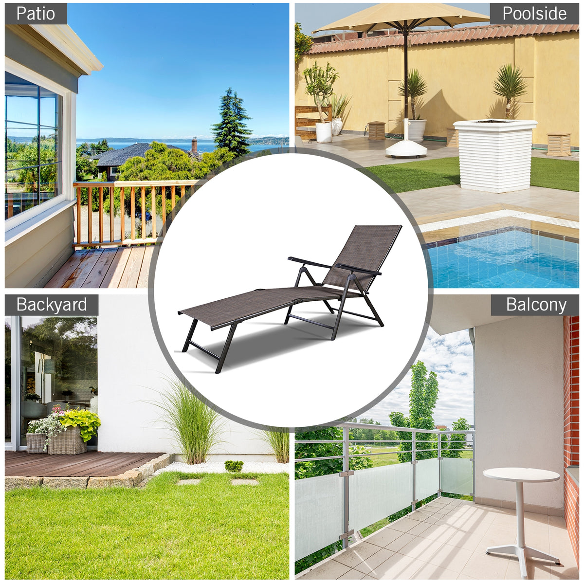 Adjustable outdoor patio pool chaise lounge, Brown Outdoor Chaise Lounges at Gallery Canada