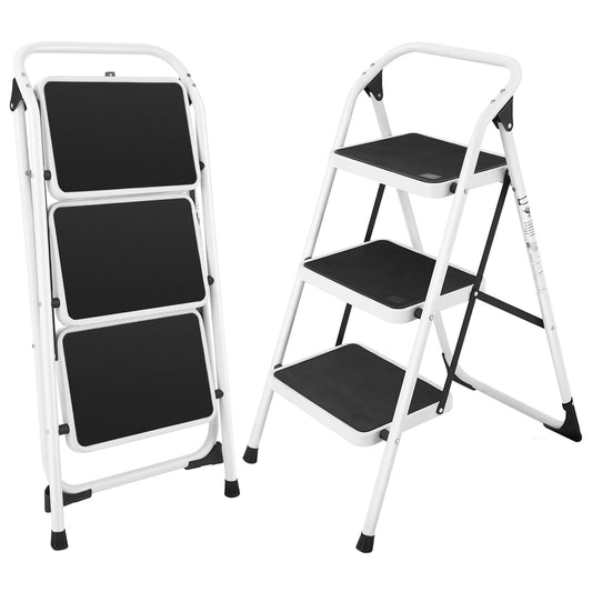 Folding 3-Step Ladder, Handgrip, Anti-Slip Platform, White Ladders White at Gallery Canada