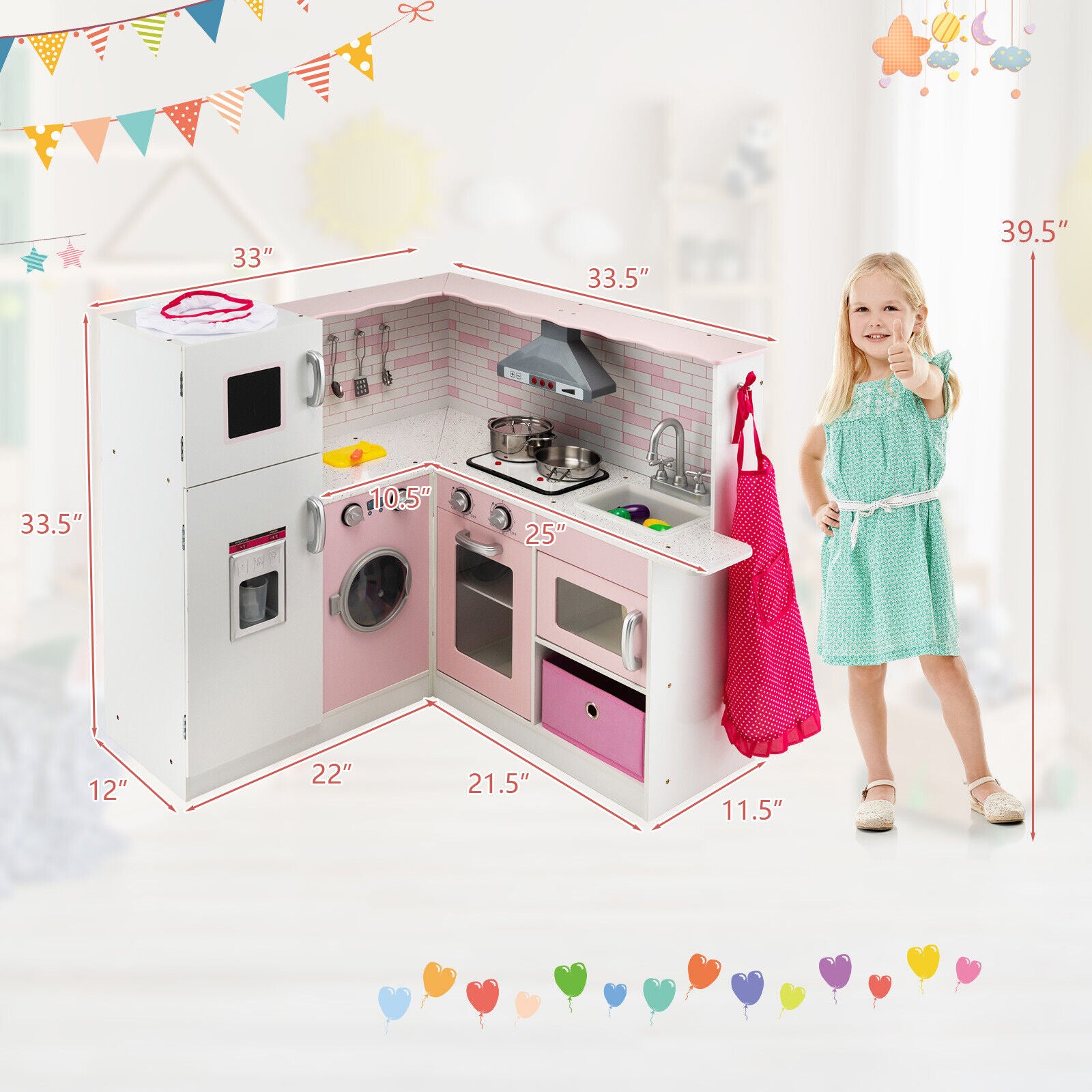 Corner Play Kitchen Wooden Toy Set, Pink Play Kitchen Sets at Gallery Canada