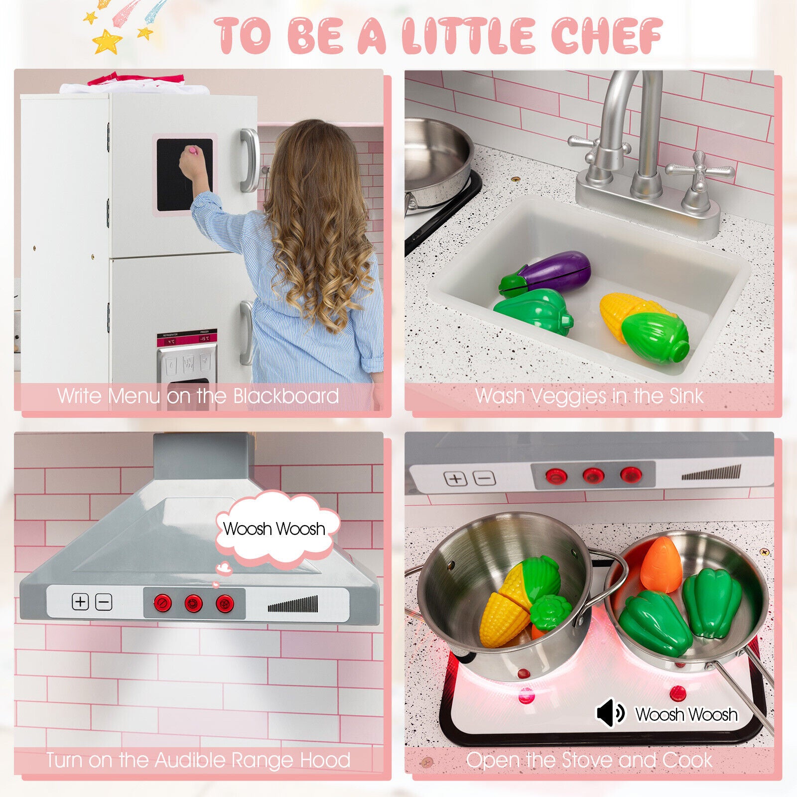 Corner Play Kitchen Wooden Toy Set, Pink Play Kitchen Sets at Gallery Canada