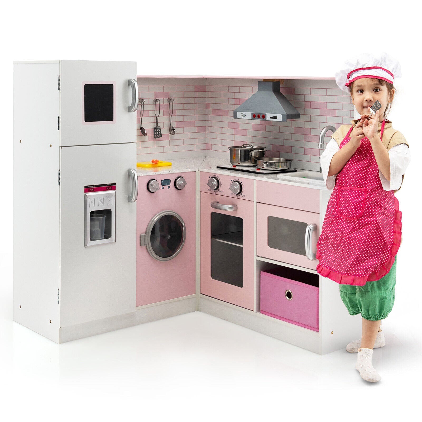Corner Play Kitchen Wooden Toy Set, Pink Play Kitchen Sets at Gallery Canada