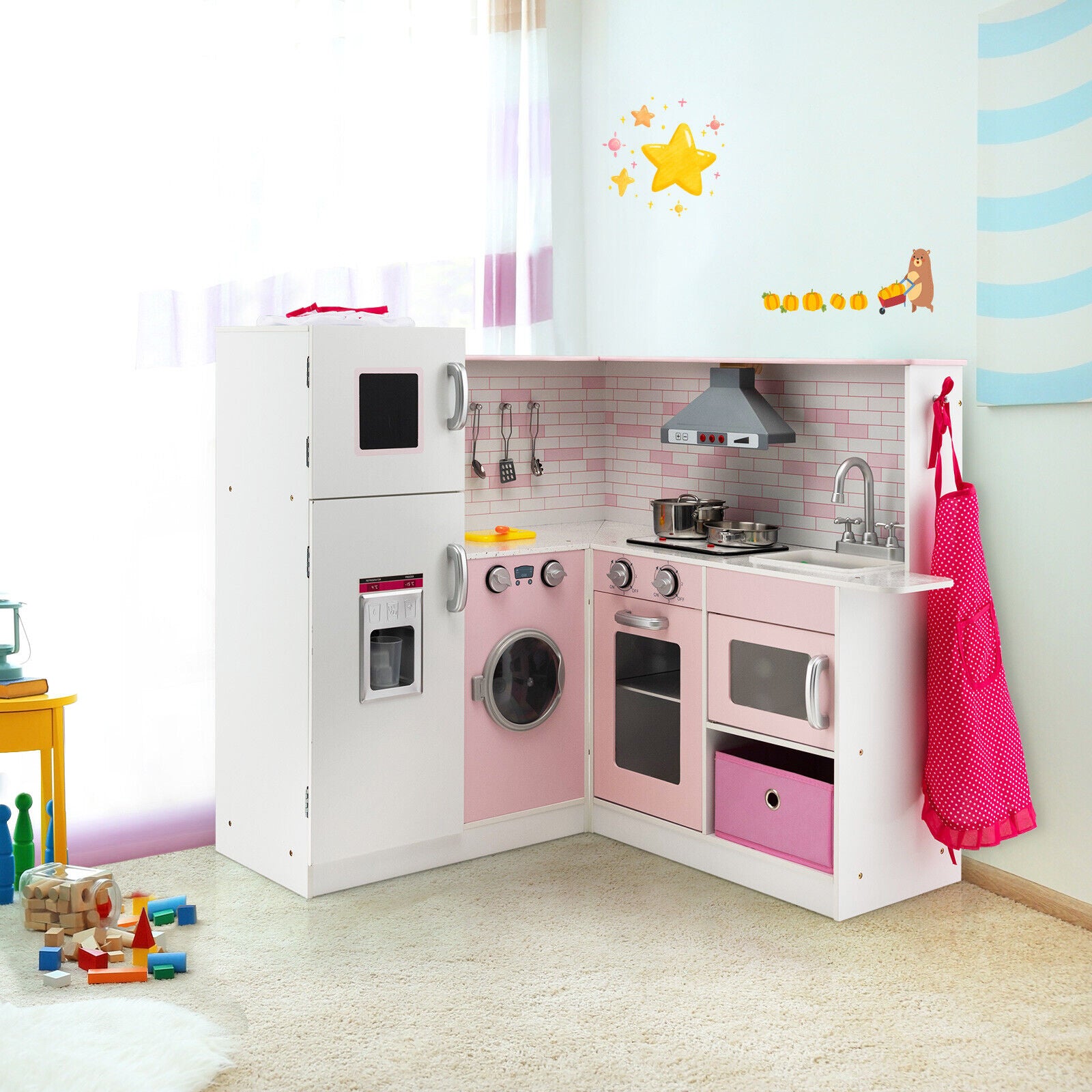 Corner Play Kitchen Wooden Toy Set, Pink Play Kitchen Sets at Gallery Canada