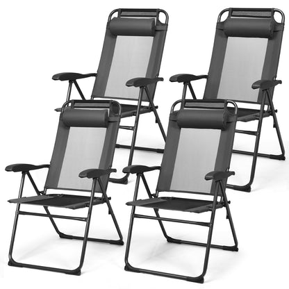 2 Piece Adjustable Folding Recliner Chairs, 7 Level Backrest, Gray Beach & Lawn Chairs at Gallery Canada