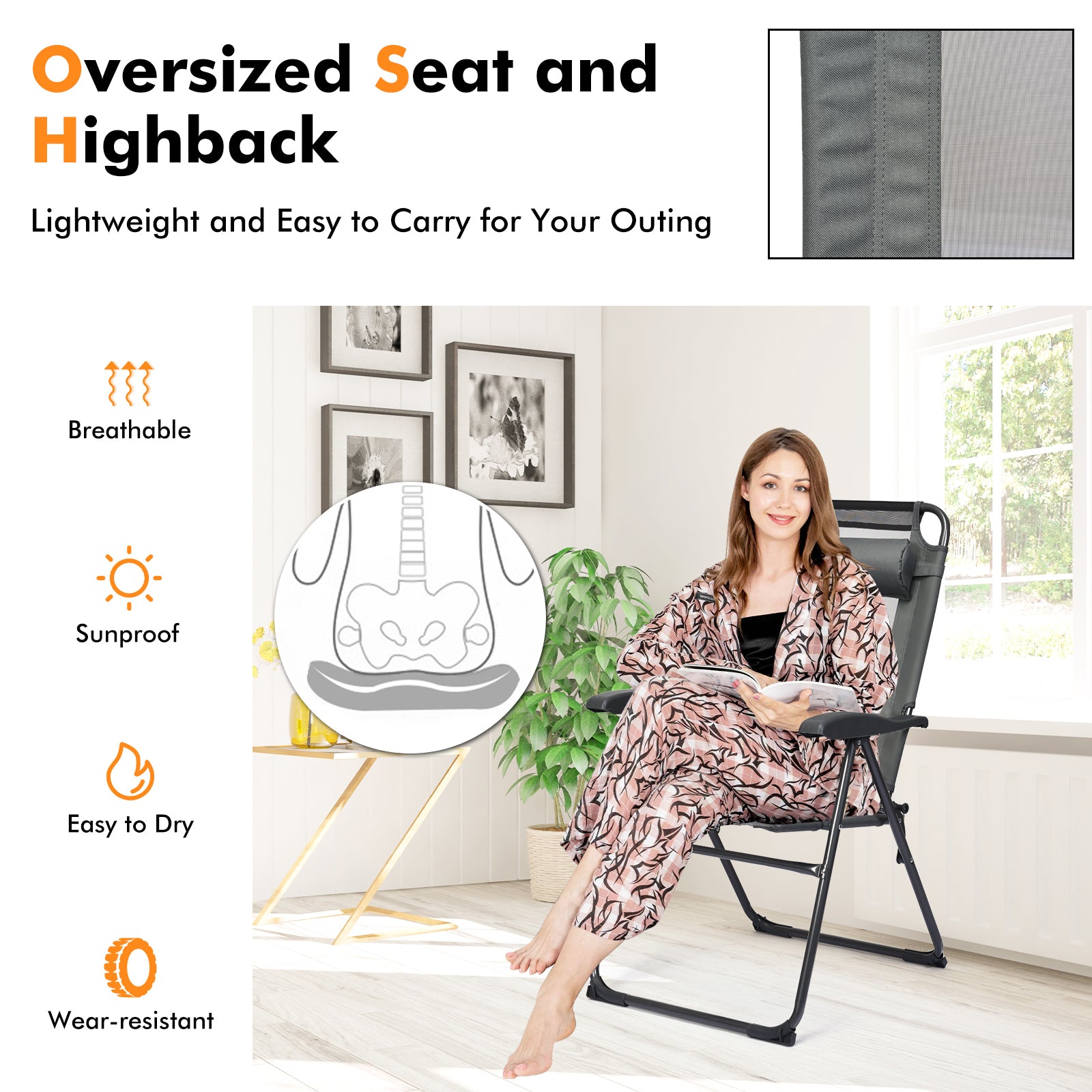 2 Piece Adjustable Folding Recliner Chairs, 7 Level Backrest, Gray Beach & Lawn Chairs at Gallery Canada