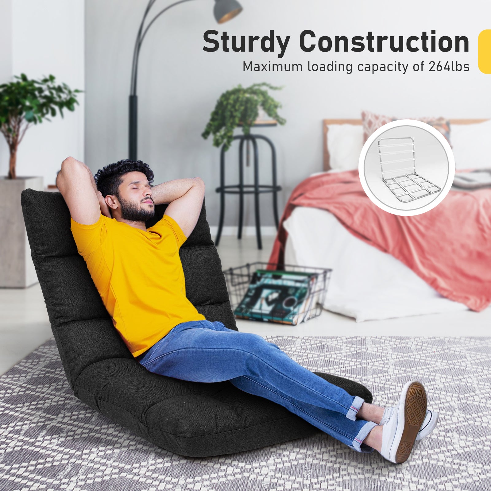 14-Position Adjustable Folding Gaming Sofa, Black Floor Chairs at Gallery Canada
