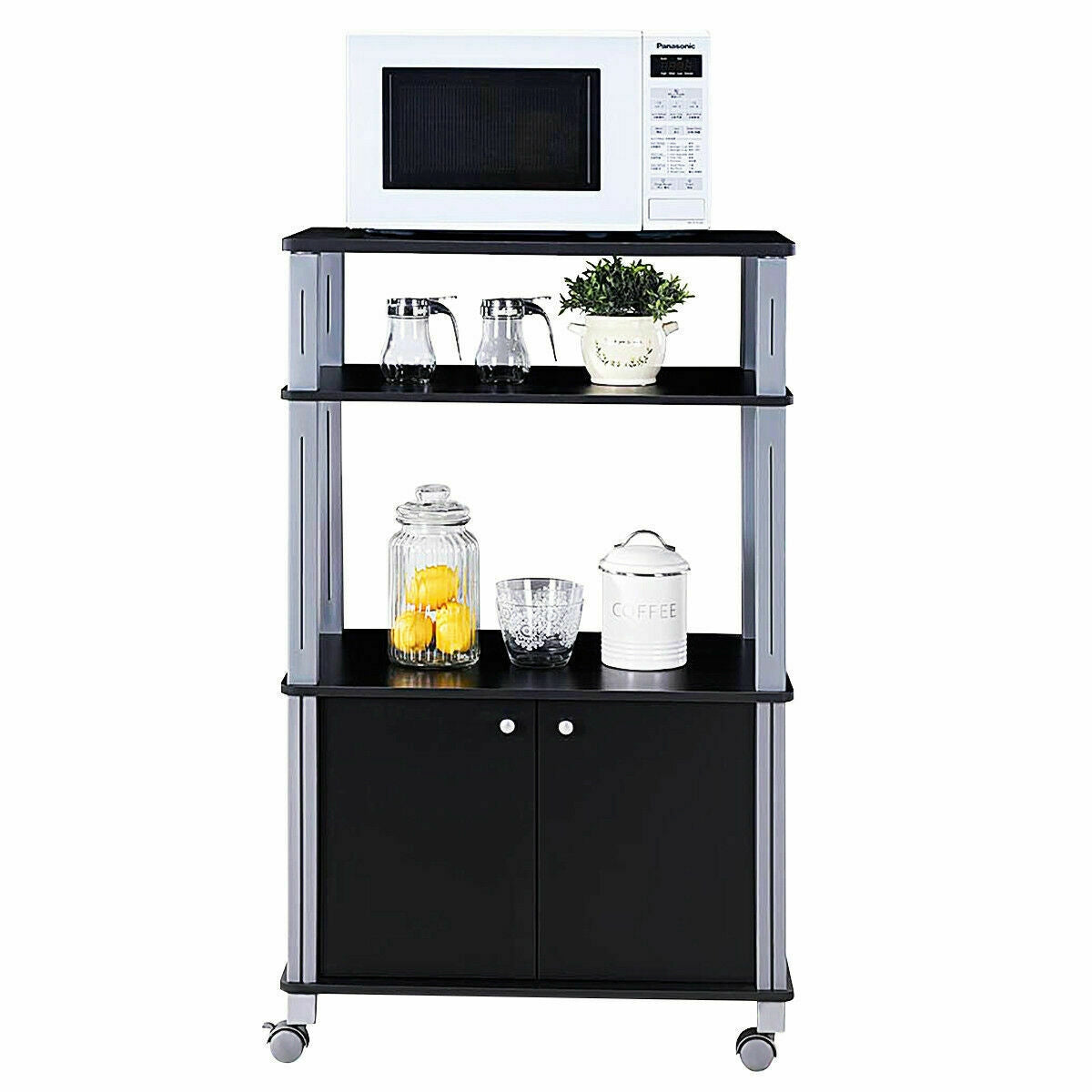 Microwave Rack Stand Rolling Storage Cart, Black Baker's Racks at Gallery Canada