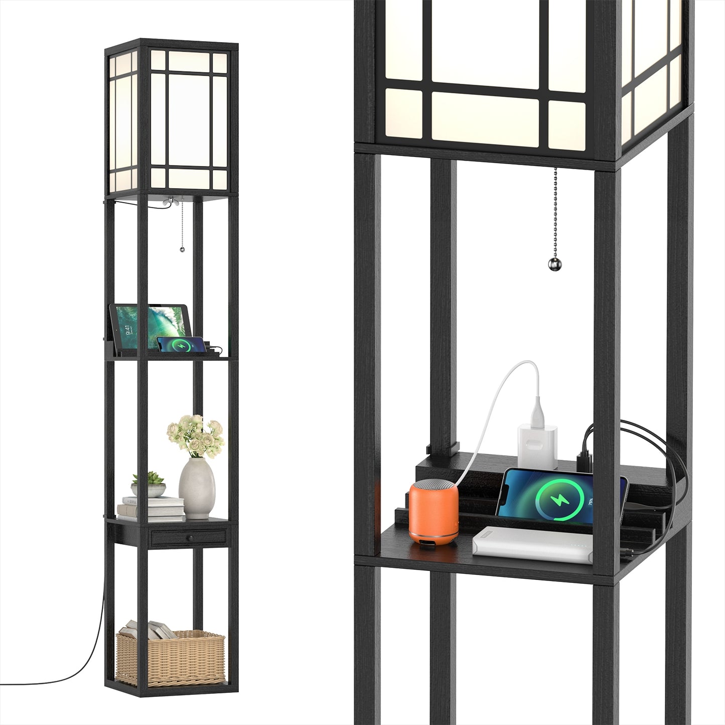 Modern Floor Lamp With Shelves And Drawer, Black Table & Floor Lamps at Gallery Canada