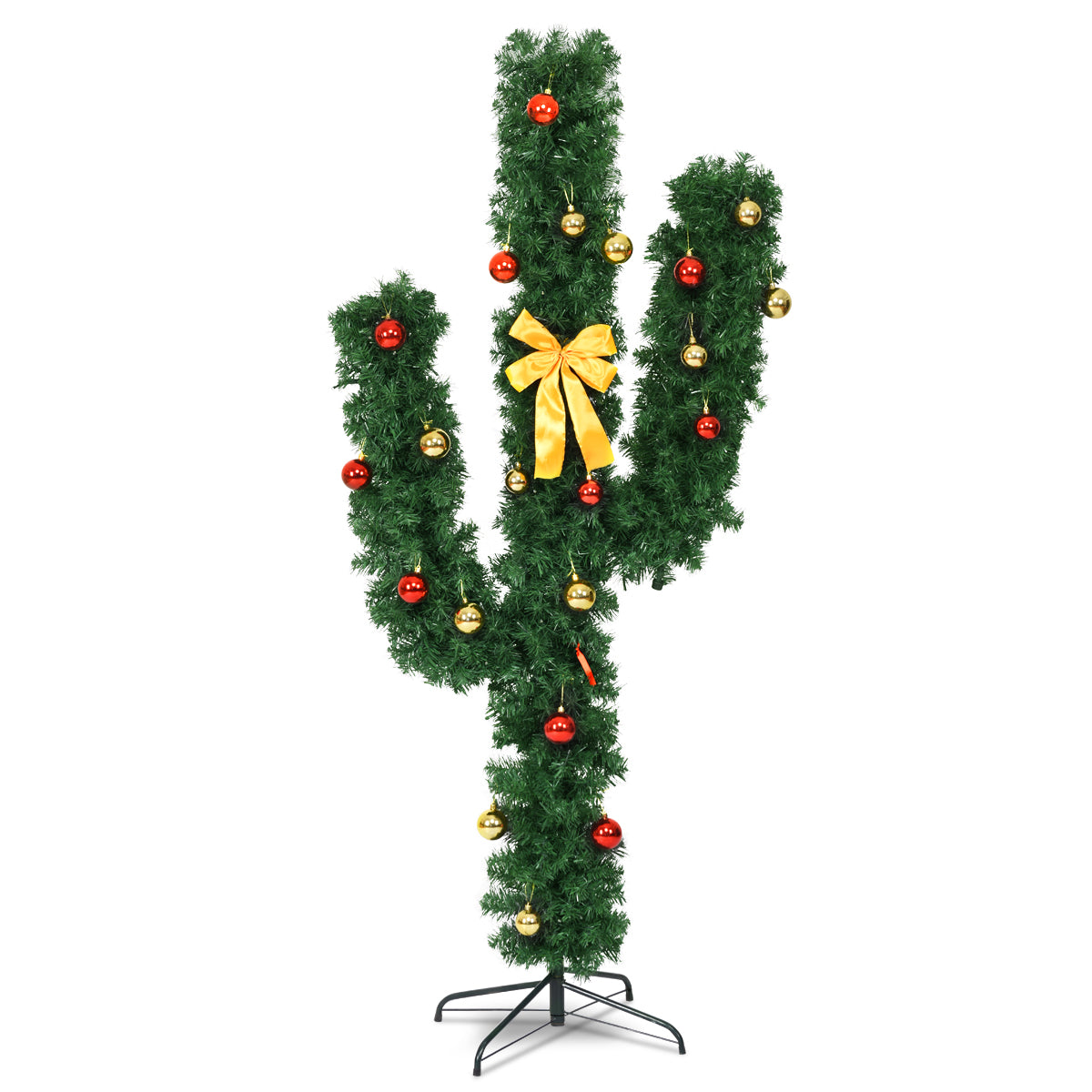 5 Ft Artificial Cactus Christmas Tree, LED Lights, Ball Ornaments, Green Christmas Tree Green at Gallery Canada