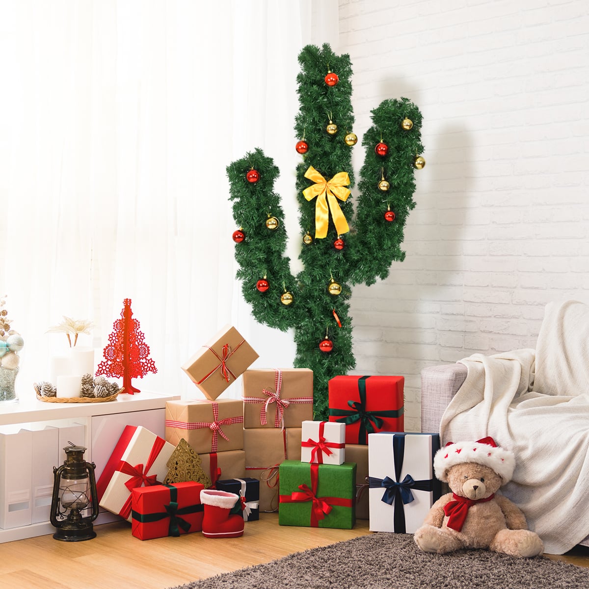 6 ft Artificial Cactus PVC Christmas Tree, LED Lights, Ball Ornaments, Green Christmas Tree at Gallery Canada