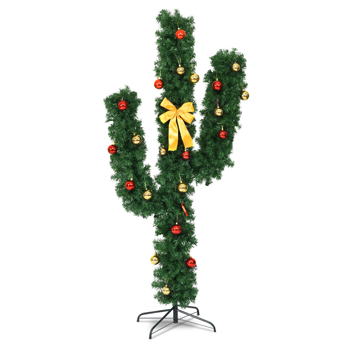 6 ft Artificial Cactus PVC Christmas Tree, LED Lights, Ball Ornaments, Green Christmas Tree Green at Gallery Canada