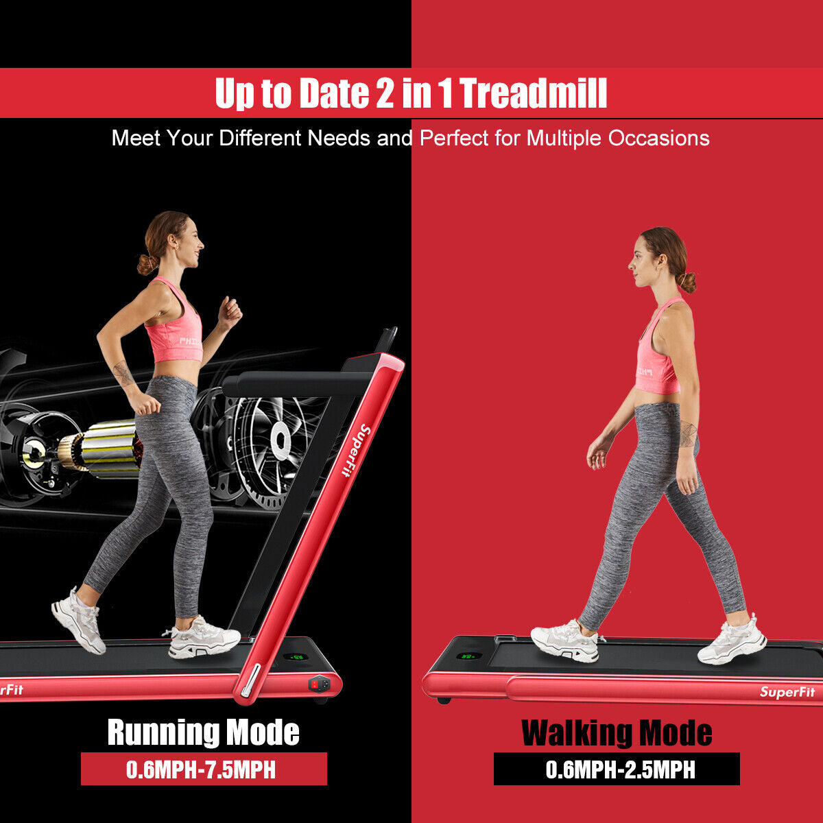 2.25HP 2 In 1 Folding Treadmill, Red Treadmills at Gallery Canada