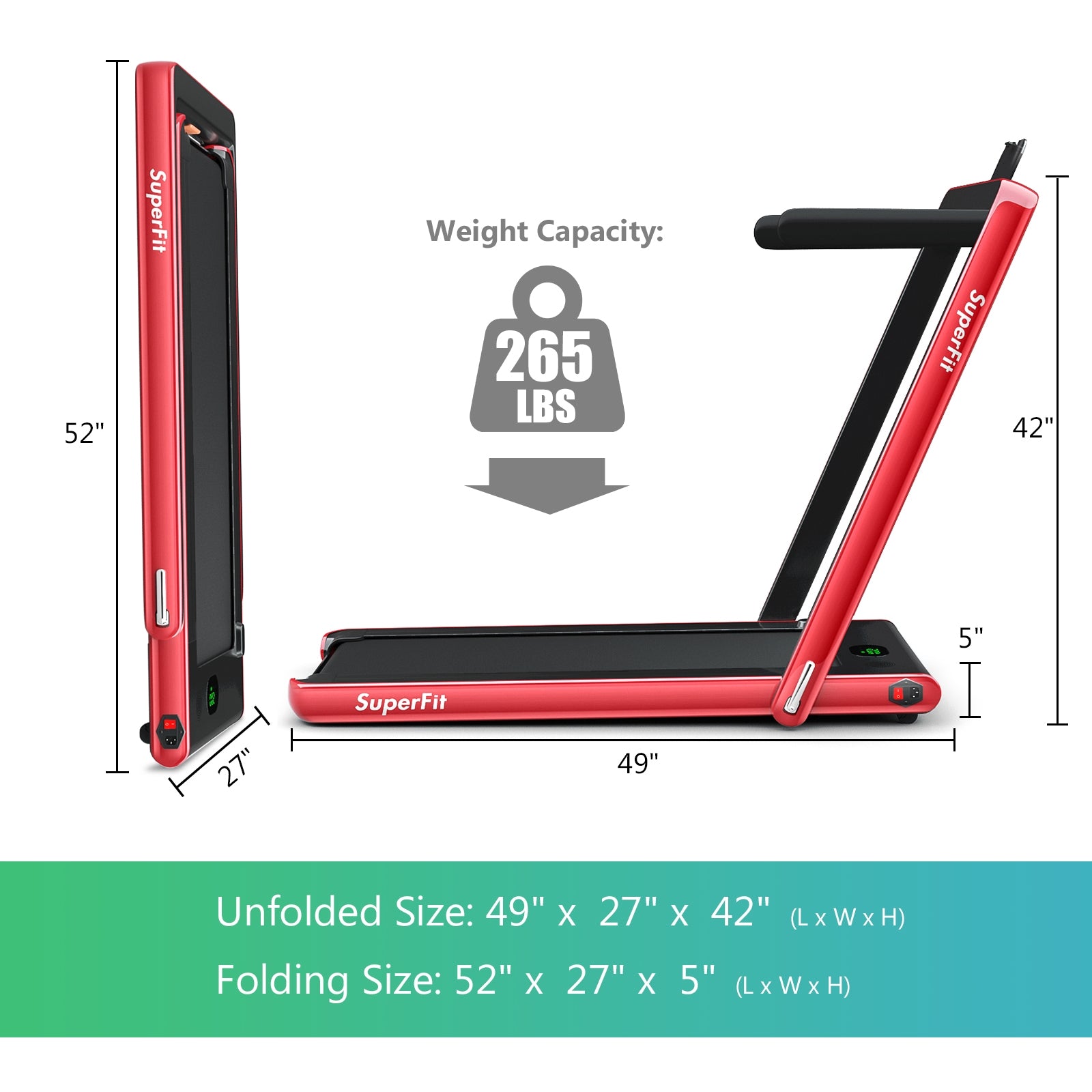 2.25HP 2 In 1 Folding Treadmill, Red Treadmills at Gallery Canada